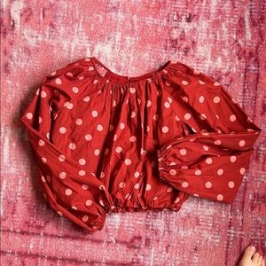 Maeve Anthropologie Red Polka Dot Long-Sleeve Crop Top